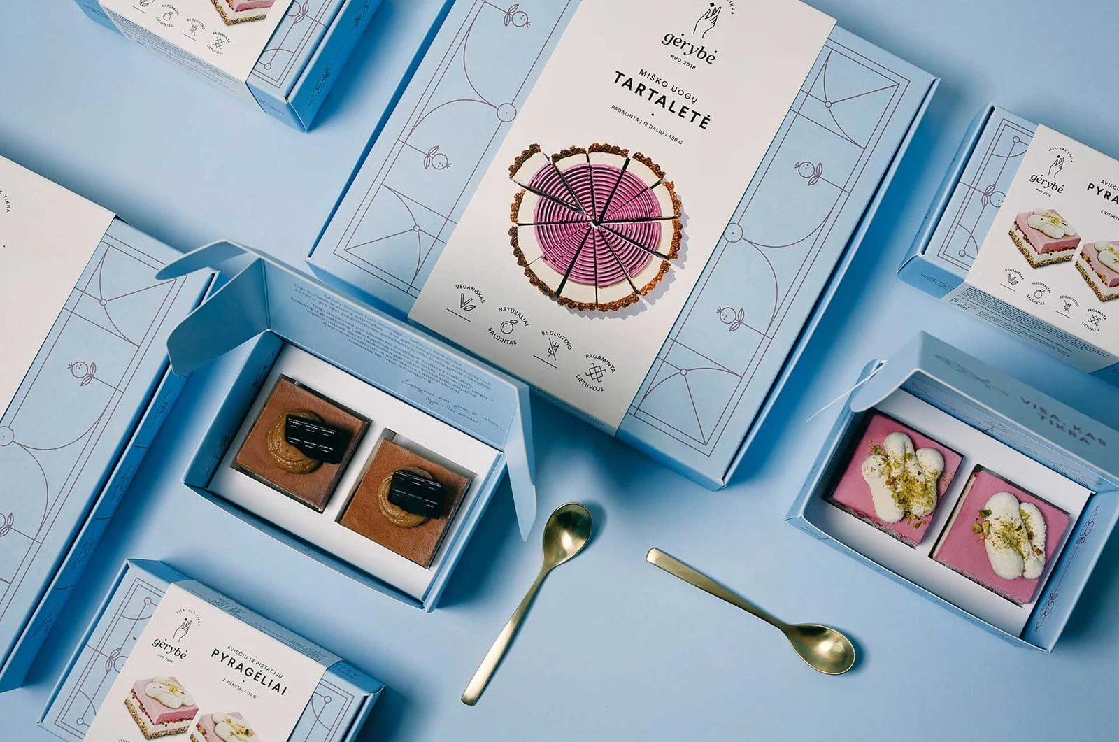 Originalverpackungen der Desserts von ALKEPA und Gėrybė